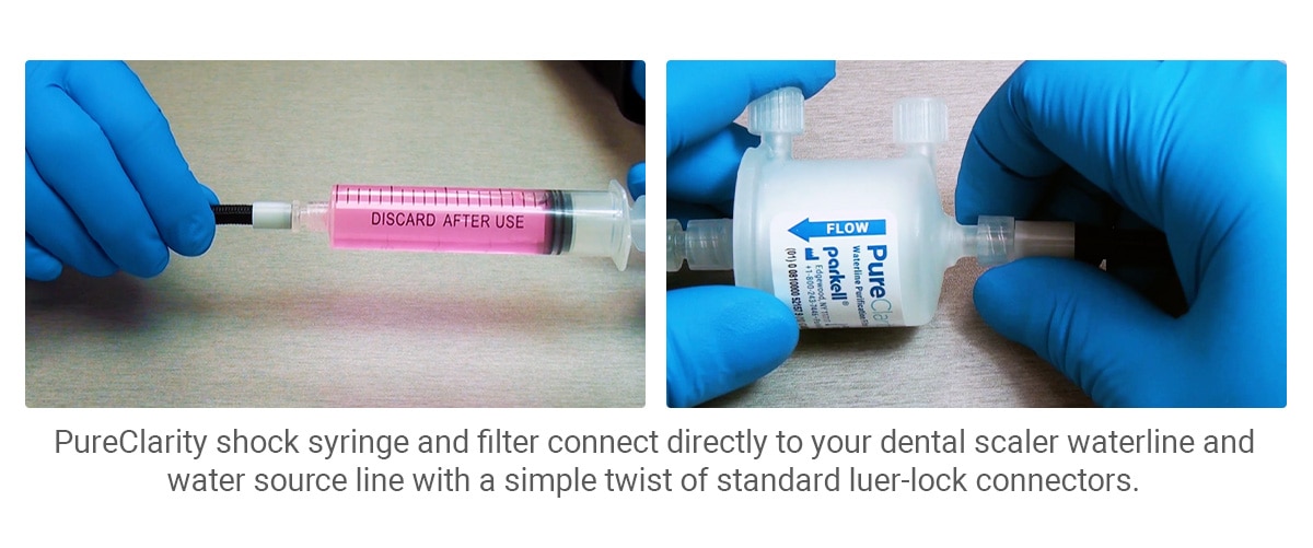 PureClarity shock syringe and waterline filter connections