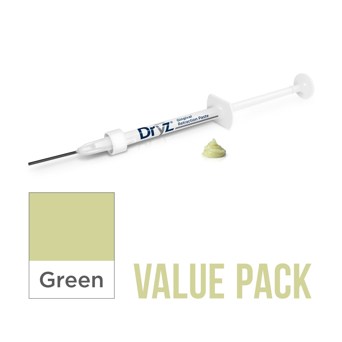 Dryz syringe with green material