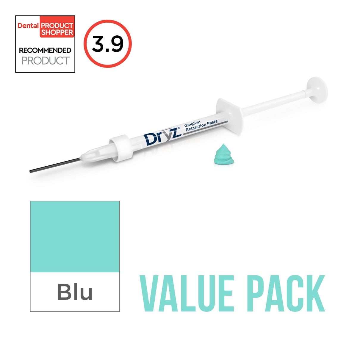 Dryz Blu syringe and blue material